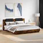 vidaXL Cadre de lit tête de lit et lumières LED chêne fumé 160x200 cm