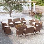 vidaXL Salon de jardin 16 Pièces avec coussins Résine tressée Marron