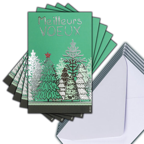 LOT 5 Cartes Meilleurs Vœux + 5 Enveloppes 14x9cm