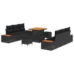 vidaXL Set de canapé de jardin de 9 pièces avec des coussins en poly rattan noir et acacia