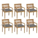 vidaXL Chaises Batavia avec coussins 6 Pièces Bois de teck solide