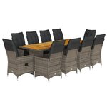 vidaXL Ensemble de bistro de jardin 11 Pièces coussins gris poly rotin