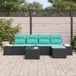 vidaXL Ensemble de canapé de jardin avec coussin 6 Pièces Noir polyrotin