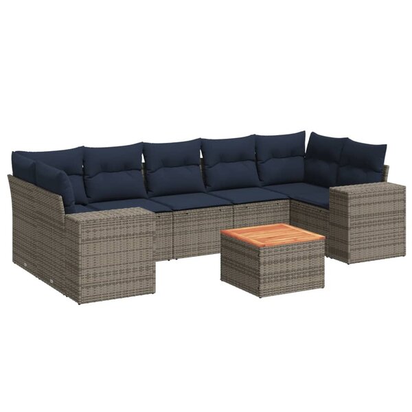 vidaXL Salon de jardin 8 Pièces avec coussins gris résine tressée