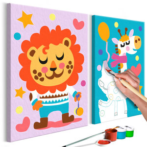 Tableau à peindre par soi-même - lion et girafe l x h en cm 33x23