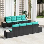vidaXL Ensemble de canapé de jardin avec coussin 9 Pièces Noir polyrotin