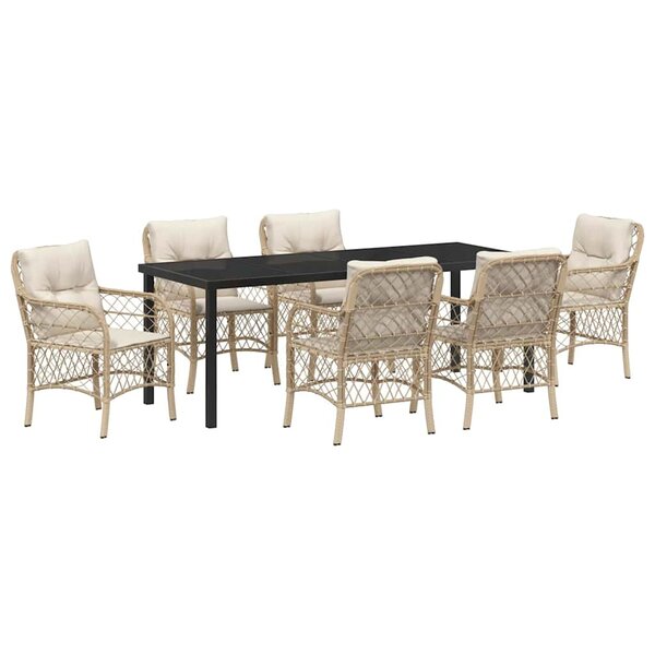 vidaXL Ensemble de salle à manger pour jardin 7 pc Beige polyrotin