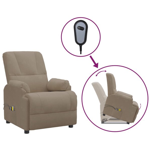 vidaXL Fauteuil de massage taupe similicuir daim