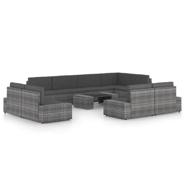 vidaXL Salon de jardin 10 Pièces avec coussins Gris Résine tressée