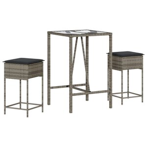 vidaXL Ensemble de bar de jardin 3 Pièces et coussins gris résine tressée