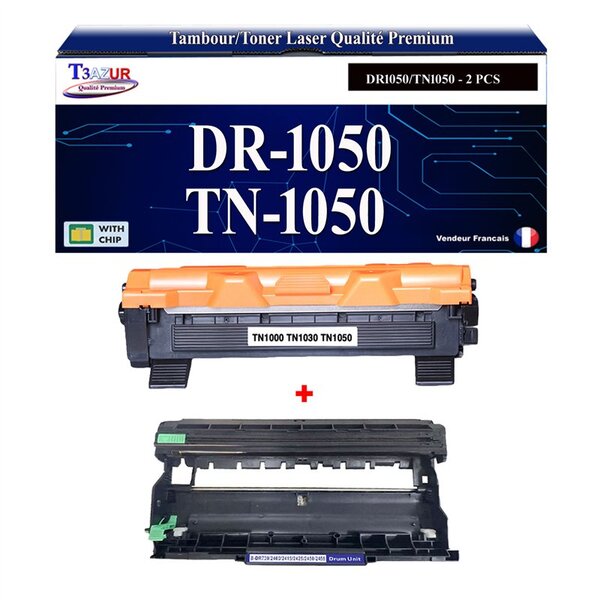 Kit Tambour+Toner compatible avec Brother TN1050  DR1050 pour Brother MFC1810  MFC1910  MFC1910W - T3AZUR