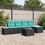 vidaXL Ensemble de canapé de jardin 5 Pièces Noir et turquoise polyrotin
