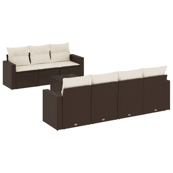 vidaXL Salon de jardin 8 Pièces avec coussins marron résine tressée