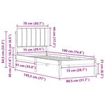 vidaXL Cadre de lit avec tête de lit rembourrée Gris clair 75 x 190 cm