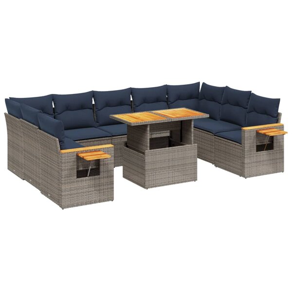 vidaXL Salon de jardin 10 Pièces avec coussins gris résine tressée
