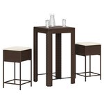vidaXL Ensemble de bar de jardin 3 Pièces et coussins brun résine tressée