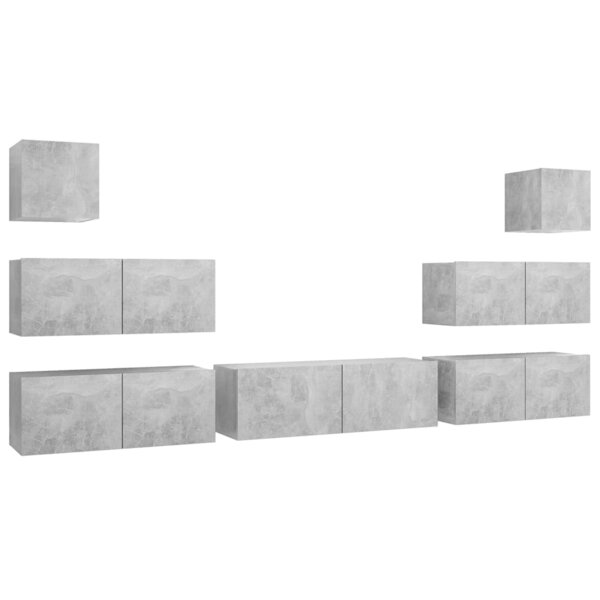 vidaXL Ensemble de meubles TV 7 Pièces Gris béton Bois d'ingénierie