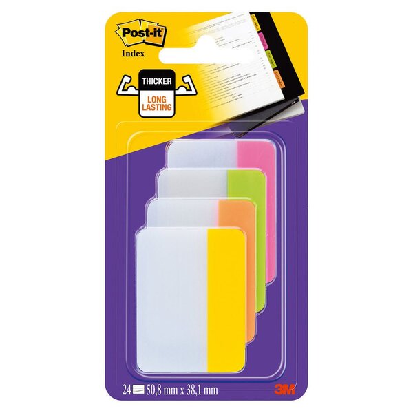 Marque-pages rigides couleurs Energie  - Lot de 4 x 6 marque-pages - 50,8 x 38 mm (paquet 24 unités)
