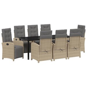 vidaXL Ensemble de salle à manger pour jardin 9 Pièces Beige polyrotin