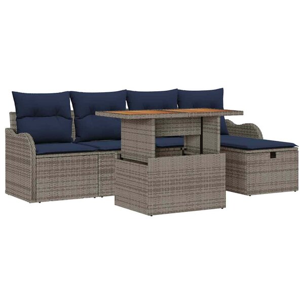 vidaXL Ensemble de canapé de jardin avec coussin 6 Pièces Gris polyrotin