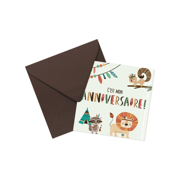 Lot de 8 cartes invitation enfant - c'est mon anniversaire - indiens