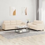 vidaXL Ensemble de canapés 2 Pièces avec coussins beige tissu microfibre
