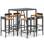 vidaXL Ensemble de bar jardin 7 Pièces noir poly rotin/bois massif acacia