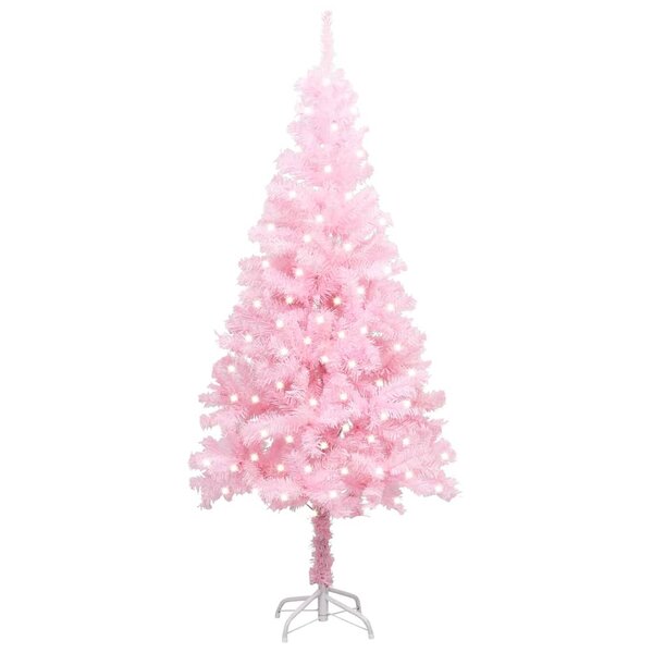 vidaXL Sapin de Noël artificiel pré-éclairé et support rose 240 cm PVC
