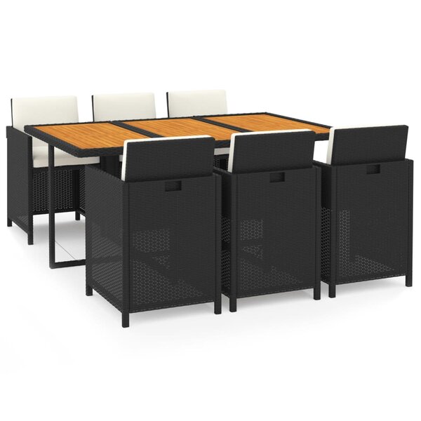 vidaXL Ensemble à dîner de jardin coussins 7 Pièces Résine tressée Noir
