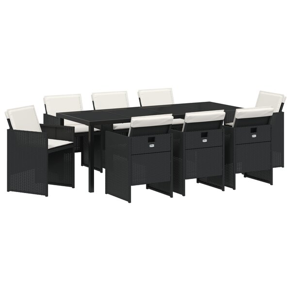vidaXL Ensemble de salle à manger de jardin 9 pièces avec coussins noir en rattan synthétique