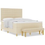 vidaXL Lit à Sommier avec Matelas & Banc Crème 140x200 cm Tissu