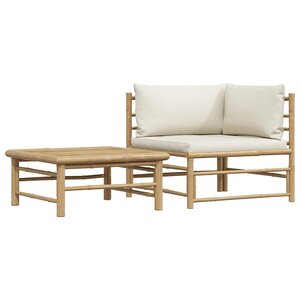 vidaXL Salon de jardin 2 Pièces avec coussins blanc crème Bambou