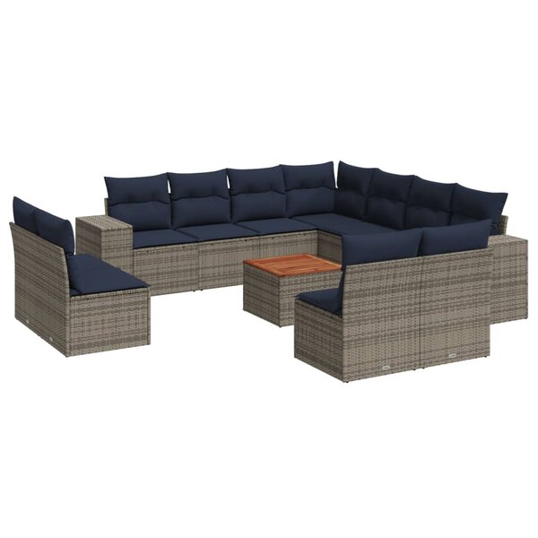 vidaXL Salon de jardin avec coussins 12 Pièces gris résine tressée