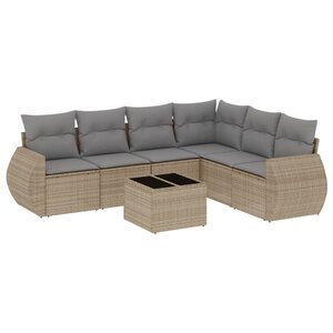 vidaXL Salon de jardin avec coussins 7 Pièces beige résine tressée