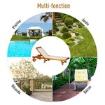 Bain de soleil transat - design colonial - dossier inclinable 4 positions roulettes - dim. 198L x 60l x 45/69/80/88H cm - tissu textilène blanc - bois acacia