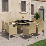 vidaXL Ensemble à manger de jardin 9 Pièces Résine tressée et verre Beige