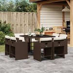 vidaXL Ensemble à manger de jardin et coussins 9 Pièces marron poly rotin