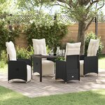 vidaXL Ensemble de Salle à Manger de Jardin 5 Pièces avec Coussins Noir en Rattan Synthétique.