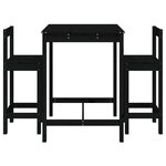 vidaXL Ensemble de bar de jardin 3 Pièces noir bois de pin massif