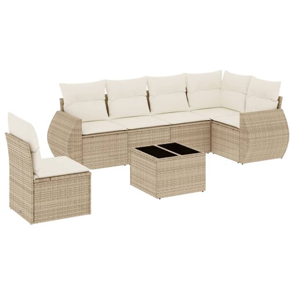 vidaXL Salon de jardin avec coussins 7 Pièces beige résine tressée