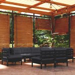 vidaXL Salon de jardin 9 Pièces avec coussins Noir Bois de pin massif