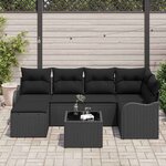 vidaXL Ensemble de canapé de jardin avec coussin 7 Pièces Noir Poly rotin