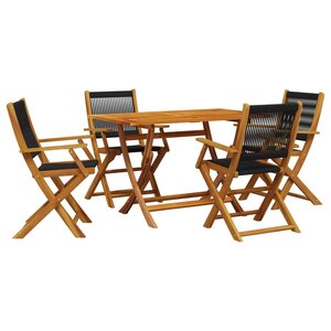 vidaXL Ensemble à manger de jardin 5Pièces noir polypropylène bois massif