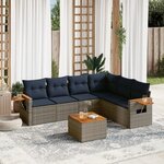 vidaXL Salon de jardin 7 Pièces avec coussins gris résine tressée