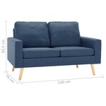vidaXL Canapé à 2 places Bleu Tissu