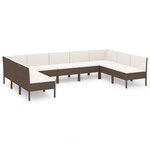 vidaXL Salon de jardin 9 Pièces avec coussins résine tressée marron