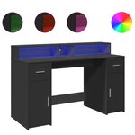 Bureau table poste de travail meuble d'ordinateur informatique étude avec lumières LED 140 x 55 x 91 cm bois d'ingénierie noir 02_0023429
