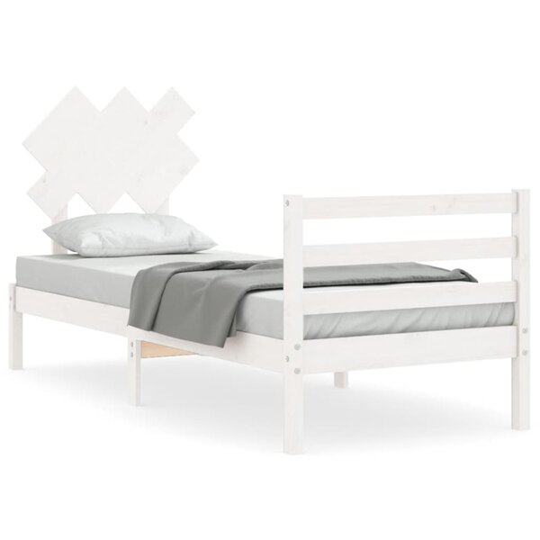vidaXL Cadre de lit avec tête de lit blanc petit simple bois massif