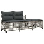 vidaXL Salon de jardin d'angle avec coussins 3 Pièces gris résine tressée
