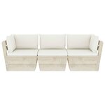 vidaXL Canapé palette à 3 places de jardin avec coussins Bois d'épicéa